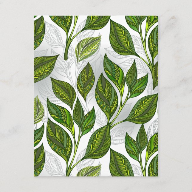 Seamless Pattern with Green Tea Leaves Enclosure Card (Front)