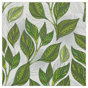 Seamless Pattern with Green Tea Leaves Fabric