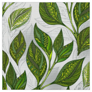Seamless Pattern with Green Tea Leaves Fabric
