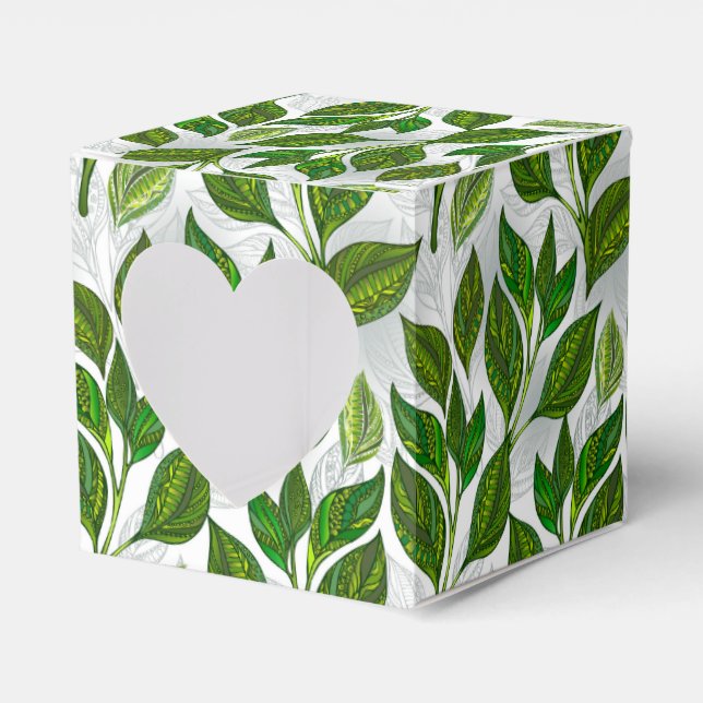 Seamless Pattern with Green Tea Leaves Favor Box (Front Side)