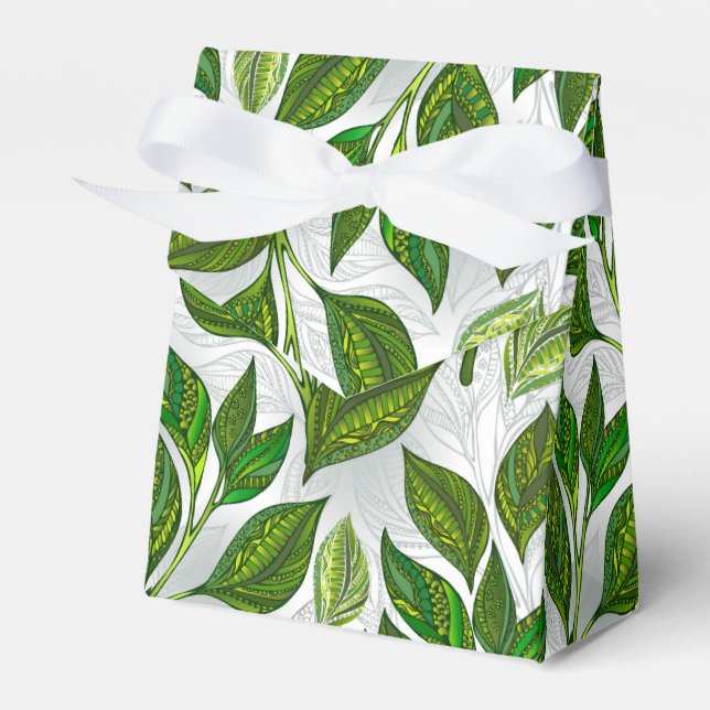 Seamless Pattern with Green Tea Leaves Favor Box (Front Side)