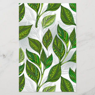 Seamless Pattern with Green Tea Leaves Flyer