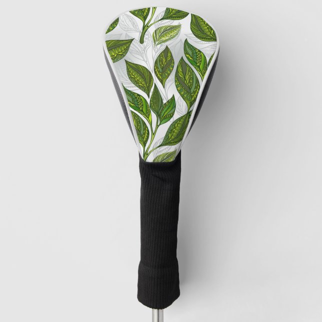 Seamless Pattern with Green Tea Leaves Golf Head Cover (Front)