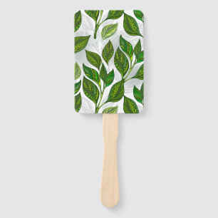 Seamless Pattern with Green Tea Leaves Hand Fan