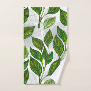 Seamless Pattern with Green Tea Leaves Hand Towel