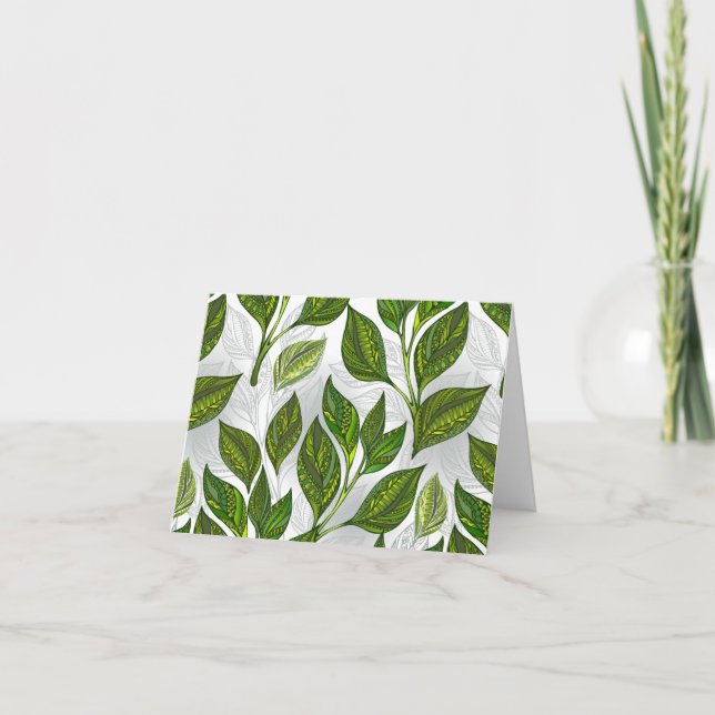 Seamless Pattern with Green Tea Leaves Holiday Card (Front)