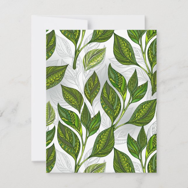 Seamless Pattern with Green Tea Leaves Holiday Card (Front)