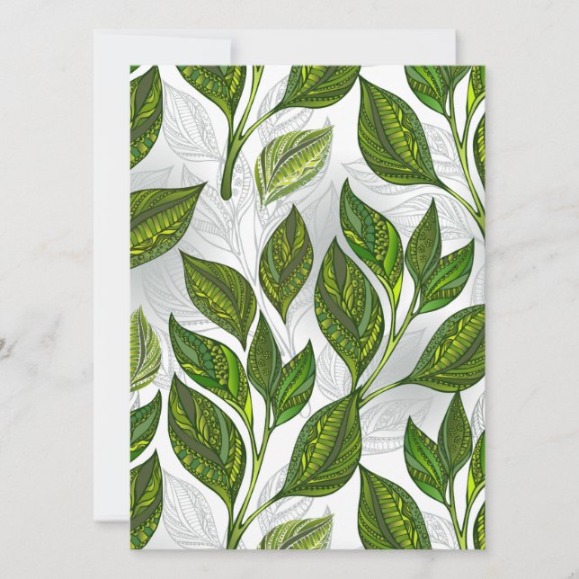 Seamless Pattern with Green Tea Leaves Invitation (Front)