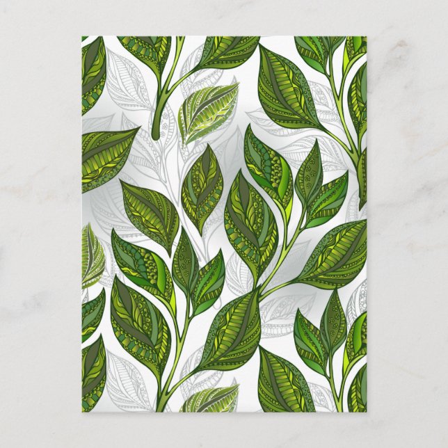Seamless Pattern with Green Tea Leaves Invitation Postcard (Front)
