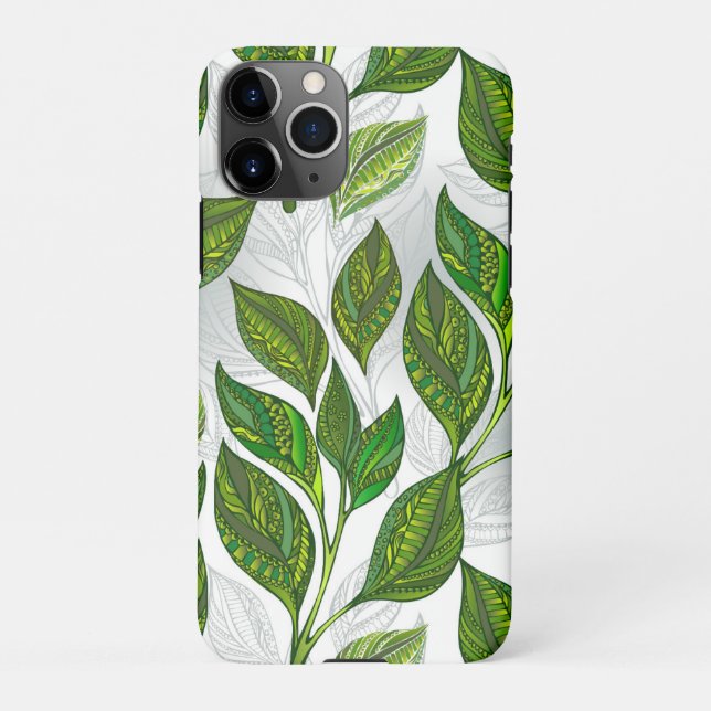 Seamless Pattern with Green Tea Leaves iPhone Case (Back)