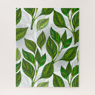 Seamless Pattern with Green Tea Leaves Jigsaw Puzzle