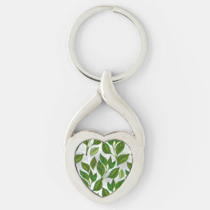 Seamless Pattern with Green Tea Leaves Keychain