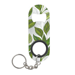 Seamless Pattern with Green Tea Leaves Keychain Bottle Opener