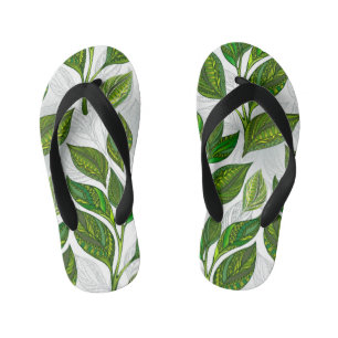 Seamless Pattern with Green Tea Leaves Kid's Flip Flops