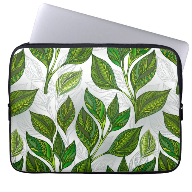 Seamless Pattern with Green Tea Leaves Laptop Sleeve (Front)