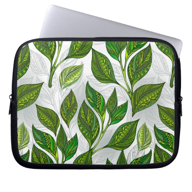 Seamless Pattern with Green Tea Leaves Laptop Sleeve (Front)