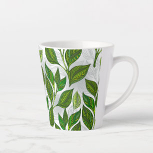 Seamless Pattern with Green Tea Leaves Latte Mug