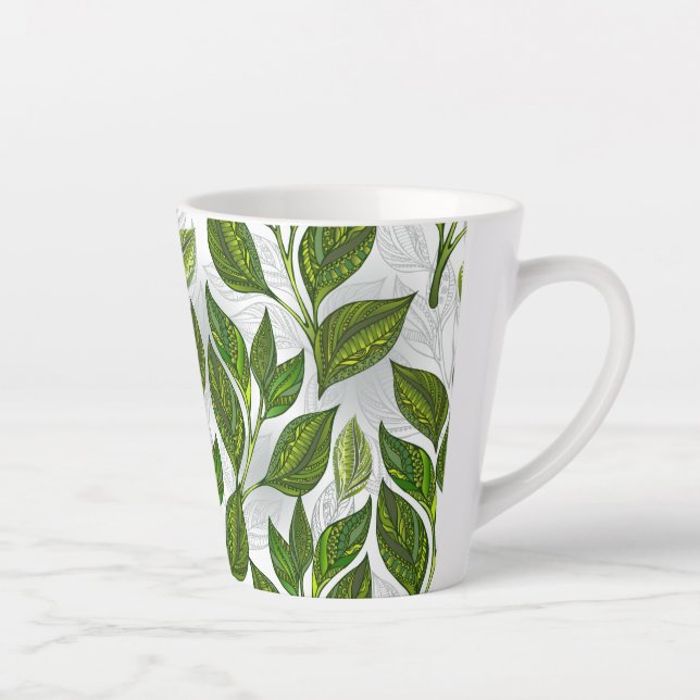 Seamless Pattern with Green Tea Leaves Latte Mug (Right)