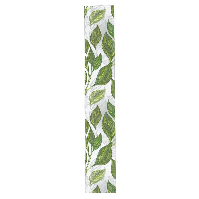 Seamless Pattern with Green Tea Leaves Long Table Runner (Front)