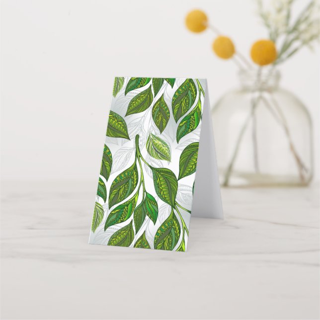 Seamless Pattern with Green Tea Leaves Loyalty Card (Back)