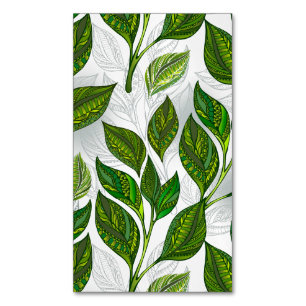 Seamless Pattern with Green Tea Leaves Magnetic Business Card