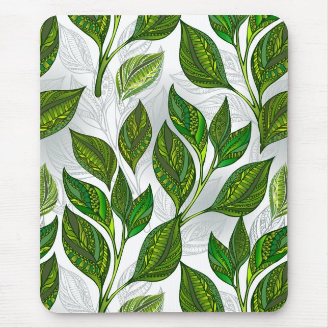 Seamless Pattern with Green Tea Leaves Mouse Pad (Front)