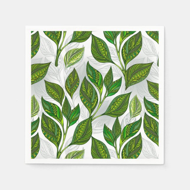 Seamless Pattern with Green Tea Leaves Napkin (Front)