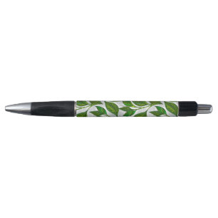 Seamless Pattern with Green Tea Leaves Pen