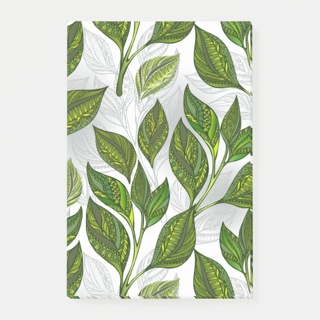 Seamless Pattern with Green Tea Leaves Post-it Notes (Front)
