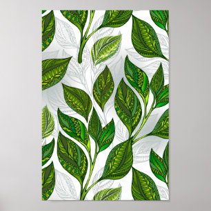 Seamless Pattern with Green Tea Leaves Poster