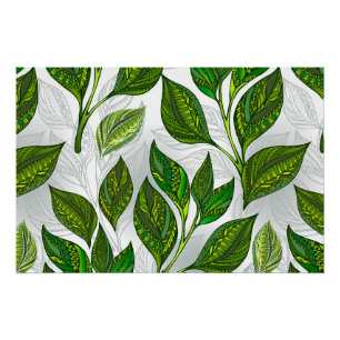 Seamless Pattern with Green Tea Leaves Poster