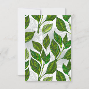 Seamless Pattern with Green Tea Leaves Save The Date