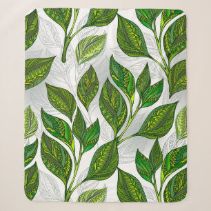 Seamless Pattern with Green Tea Leaves Sherpa Blanket