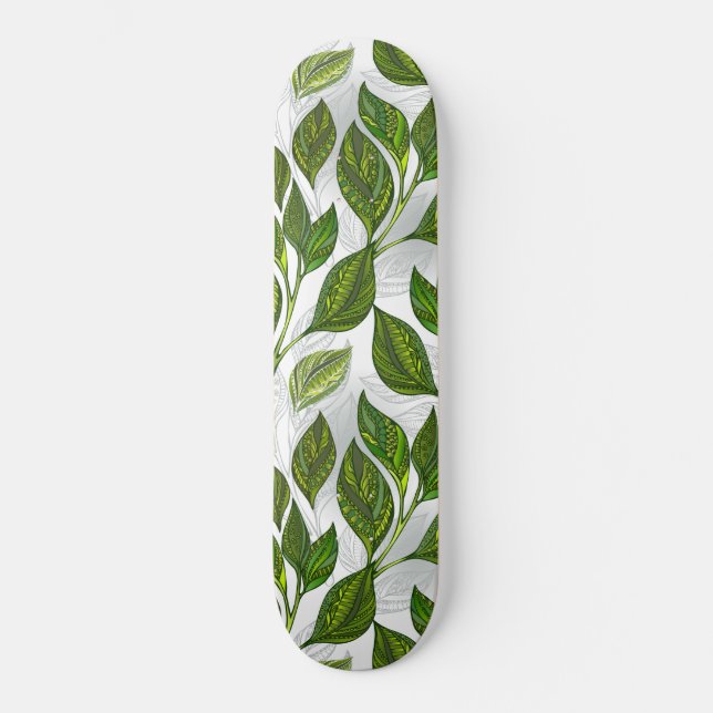 Seamless Pattern with Green Tea Leaves Skateboard (Front)