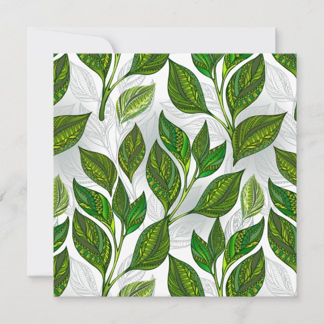 Seamless Pattern with Green Tea Leaves Thank You Card (Front)