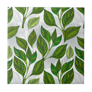 Seamless Pattern with Green Tea Leaves Tile