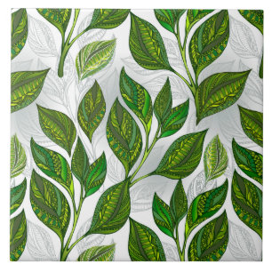 Seamless Pattern with Green Tea Leaves Tile