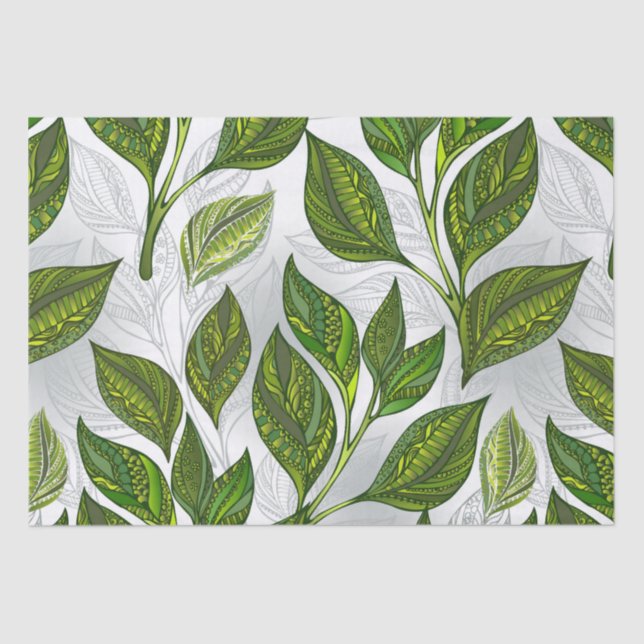 Seamless Pattern with Green Tea Leaves Tissue Paper (Front)