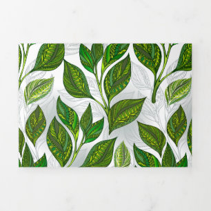Seamless Pattern with Green Tea Leaves Tri-Fold Holiday Card