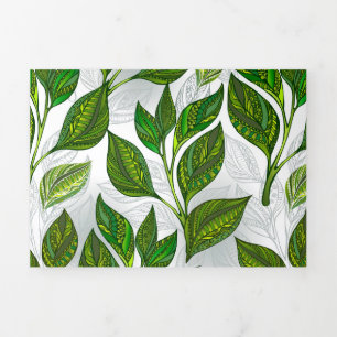 Seamless Pattern with Green Tea Leaves Tri-Fold Programme