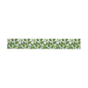Seamless Pattern with Green Tea Leaves Wrap Around Label