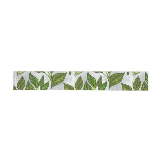 Seamless Pattern with Green Tea Leaves Wraparound Address Label (Individual)
