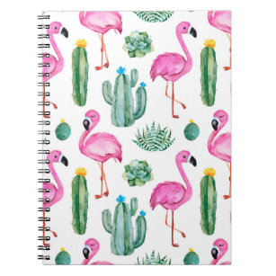 Seamless pattern with green watercolor cactus, suc notebook
