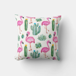 Seamless pattern with green watercolor cactus, suc throw pillow