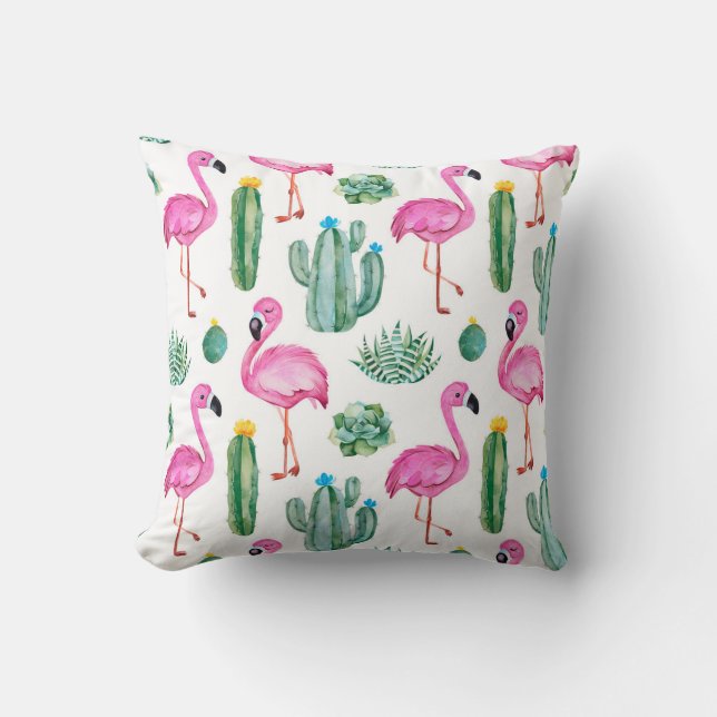 Seamless pattern with green watercolor cactus, suc throw pillow (Front)