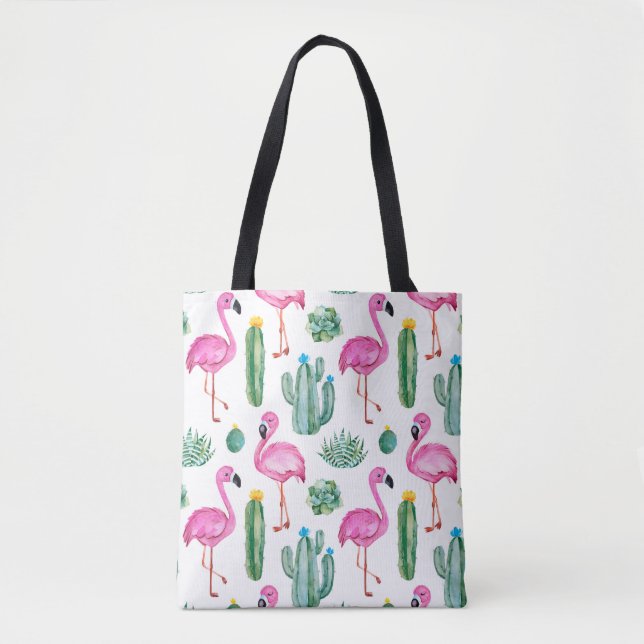 Seamless pattern with green watercolor cactus, suc tote bag (Front)
