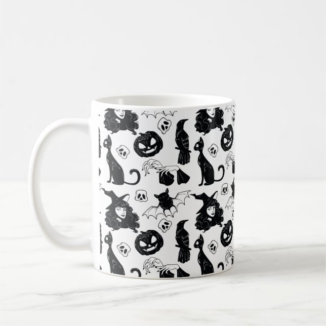 Seamless pattern with Halloween cute hand drawn el Coffee Mug (Left)