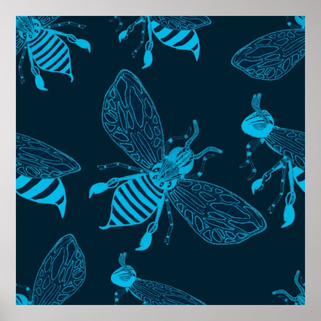 Seamless pattern with hand drawn bees. Fashion ill Poster (Front)