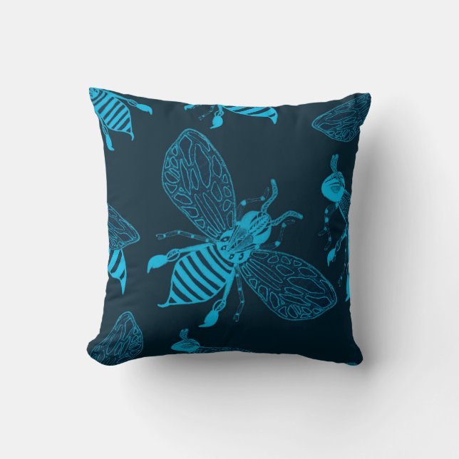 Seamless pattern with hand drawn bees. Fashion ill Throw Pillow (Front)