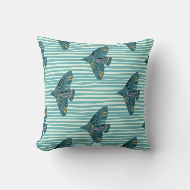Seamless pattern with hand drawn bird vraetive sil throw pillow (Front)